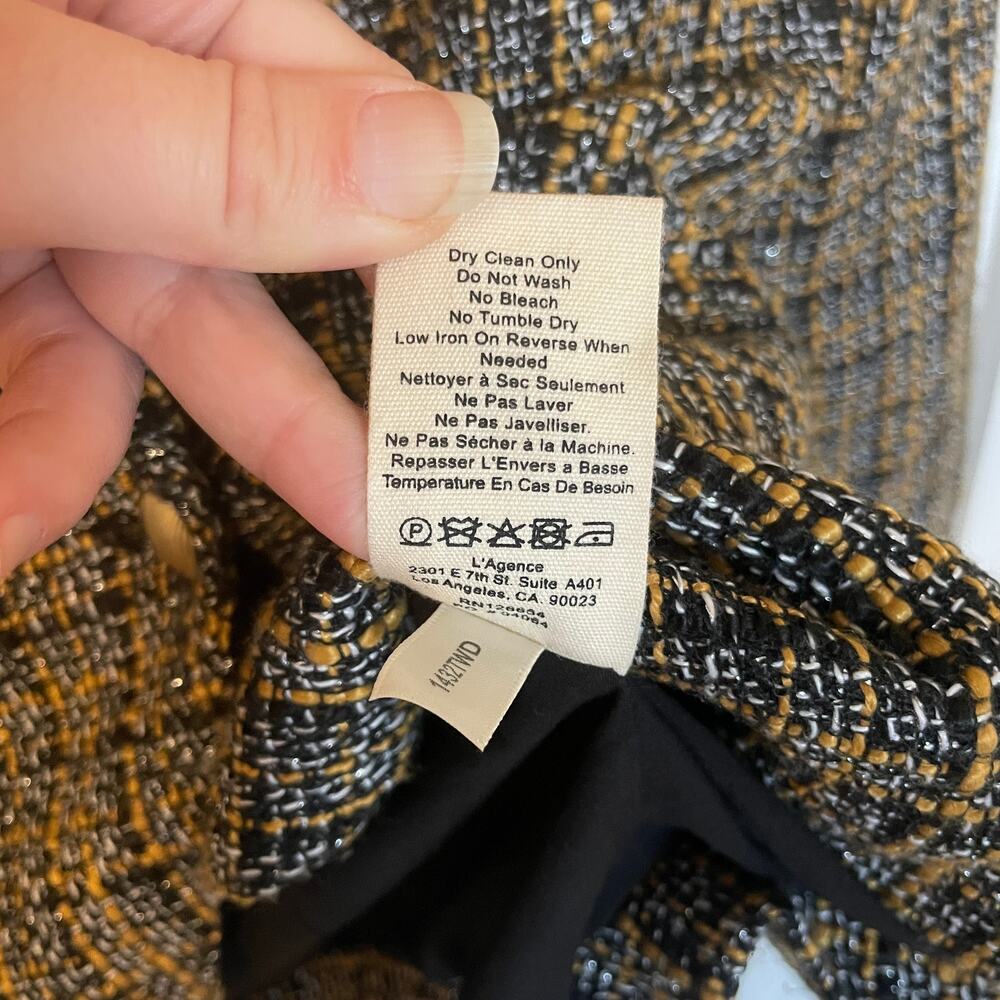 L'Agence Kenzie Blazer Double Breasted Tweed Jacket Coat Gold Buttons Black US 6 - Picture 12 of 16